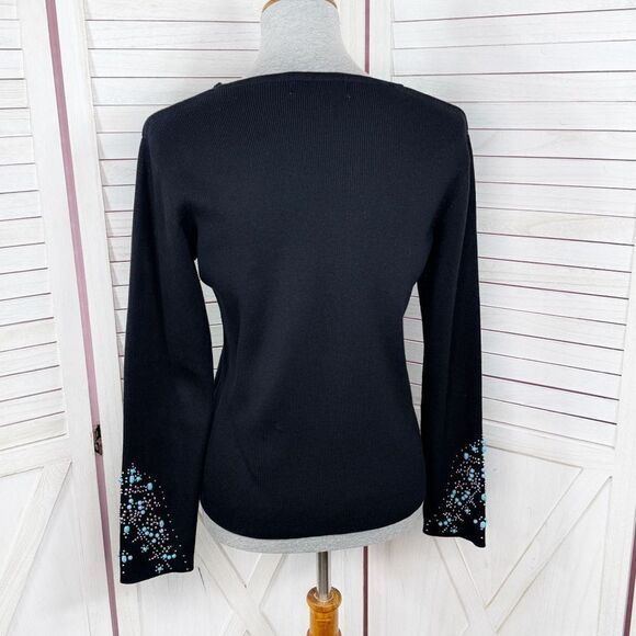 Kikit Turquoise Beaded Studs Sweater Black Medium Western - Picture 4 of 11